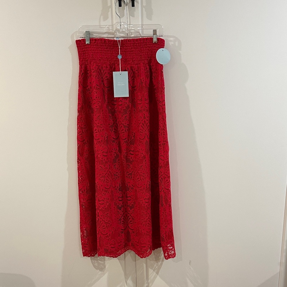 Hill House Red Lace Midi Skirt